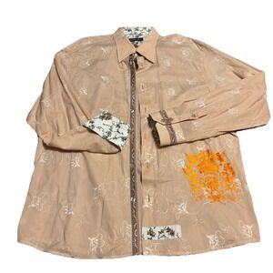 International Laundry Men's Peach Embroidered Button Down Long Sleeved Shirt XL